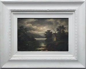 PINTURA AL ÓLEO PAISAJE LAGO HIGHLAND EXCELENTE ILUMINADA POR LA LUNA George Cole (1810-1883) 1 de 2 - Imagen 1 de 12