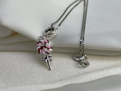 Sterling Silver 925 Enamel Sweet Swirl Lollipop Bow Sugar Candy Charm Necklace - Image 1 of 4