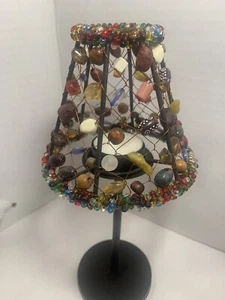 Tea Light lamp black metal semi precious stones and beads - Picture 1 of 13