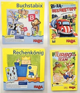 Konvolut 4 Haba Spiele Buchstabix, Bi-Ba-Boxenstopp, Rechen König, Turbo Team - Bild 1 von 4