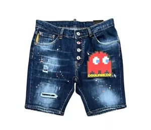 New Model DSQ2 Short Jeans Blue Men's Washed Slim Fit Ripped Pants - Picture 1 of 2