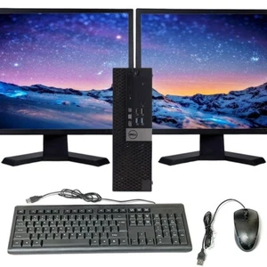 Dell Desktop i7 Computer 32GB RAM 500GB HD Dual 19in Monitor WiFi Windows 10 Pro - Picture 1 of 6