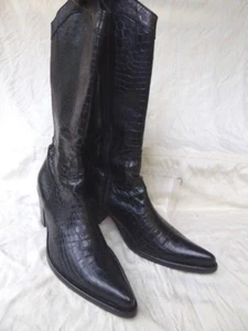 FABRI bottes luxe façon santiags cuir NOIR croco T 36 parfait état - Picture 1 of 12