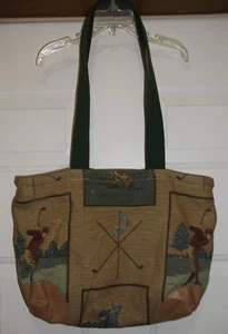 Vintage Golf Themed Womens Tapestry Bag Purse Canvas Handles Excessories Katy TX - Picture 1 of 6