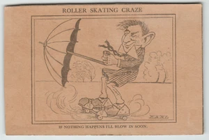 Postcard Roller Skating Craze Humor Man With an Umbrella Earl Signed - Picture 1 of 2
