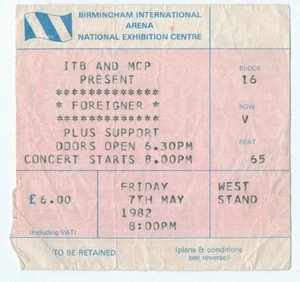 FOREIGNER NEC Birmingham 1982 Used Ticket Stub - Bild 1 von 1