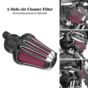 Black Cone Air Filter Red Intake For Harley Sportster XL883 1200 48 72 2004-2022 - Picture 1 of 15