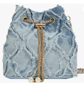 Mini borsa a secchiello vintage denim hobo, borsa a tracolla grunge con frange retrò - Foto 1 di 5