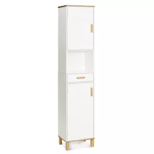 Bathroom Tall Storage Cabinet Slim Cupboard Organizer 1 Drawer 5 Shelves White - Picture 1 of 12