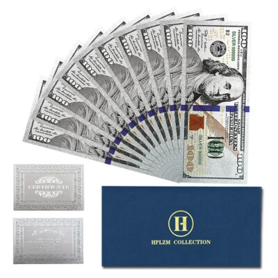 Benjamin Franklin US 100 Dollars Silver Foil Plastic Banknotes 10pcs in Envelope - Image 1 of 4