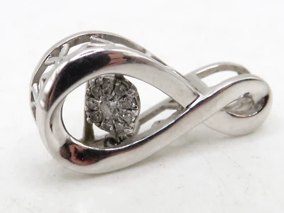 LADIES 14k WHITE GOLD RIBBON PENDANT w 10 ROUND BRILLIANT CUT DIAMOND CLUSTER * - Image 1 of 4