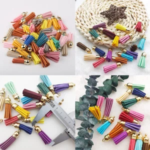 US 100Pc 30 Colors 1.6 inches Leather Tassels Keychain Charms DIY Multicolored - Picture 1 of 11