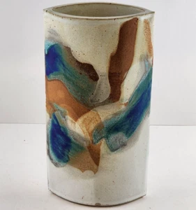 Evelyn LaMers Keramik handgefertigte Ellipsenvase markante Glasurfärbung 9,5" Vintage - Bild 1 von 9