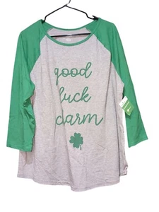 Women’s XXL (20) St. Patrick’s Day Long-Sleeve Green & Grey T-Shirt Lucky Charm - Picture 1 of 9