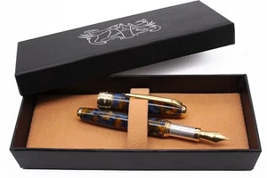 Harlequin Italian Resin Fountain Pen 925 Solid Silver Bock Nib B Point Converter - Picture 1 of 11