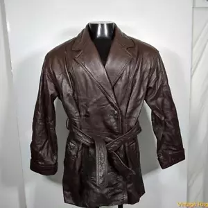TOGETHER Vtg 70s Leather Spy Jacket Coat Womens Size M brown belted - Picture 1 of 7