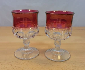 2 Vintage Kings Crown Tiffin Thumbprint Ruby Red Juice Wine Glasses 4.75” MCM - Picture 1 of 6