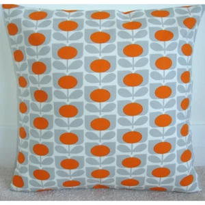 Orla Kiely Cushion Cover 16" Orange and Grey Flowers Cyclamen Retro 16x16 - Picture 1 of 1