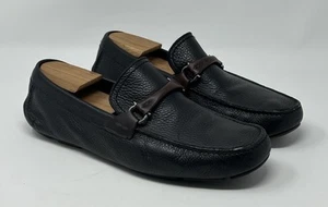 Ferragamo Grand Prix Gancini Bit Black Pebbled Leather Driving Loafers 8.5 EEE - Picture 1 of 13