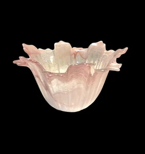 Ciotola portacandele in vetro rosa di Murano a forma di fiore vortici - Foto 1 di 10