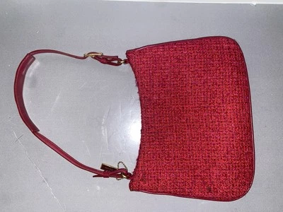 Vintage COACH Girlie Boucle Hobo Wool Alpaca Leather Handbag Red back worn damag - Image 1 of 4