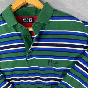 Fila Sport Herren Poloshirt gestreift Langarm grün blau Retro Skater Henley - Bild 1 von 9