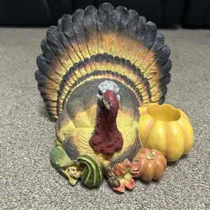 Vintage Fall Thanksgiving Turkey Centerpiece With Pumpkin Candle Holder 10”x 12” - Picture 1 of 8