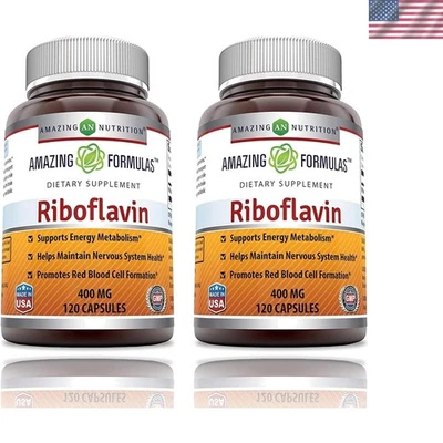 Cápsulas garantidas de riboflavina pura 400 mg - 120 unidades | Fabricadas nos EUA, sem glúten - Imagem 1 de 3