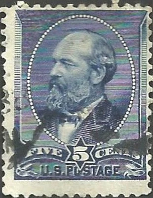 SELLO DE ESTADOS UNIDOS SCOTT #216 INDIGO JAMES A. GARFIELD 5C USADO, 1888 Foto 1 de 3