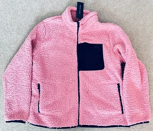 Tommy Hilfiger Women's Pink Colorblock Pocket Sherpa Zip-Up Jacket Size Large L - Picture 1 of 5
