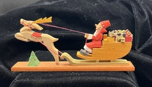Vintage Wood Erzgebirge Expertic Santa Sleigh Reindeer East Germany Christmas - Picture 1 of 8