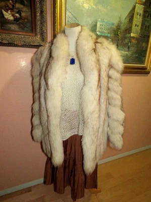 Abrigo Chaqueta Piel Zorro Ártico Azul Natural Blanco-Gris con Bolsillos - Pequeño ¡Excelente! Foto 1 de 4