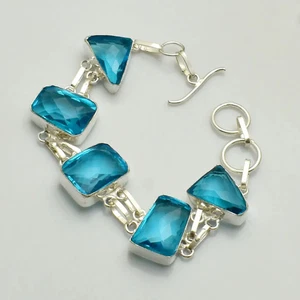 Blue Topaz Gemstone Ethnic Handmade Bracelet Jewelry 19 Gms For Women AB 7177 - Picture 1 of 1