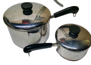 VTG Revere Ware 1801 3/4 Qt Copper Bottom & 3QT S.S. POT W/Lids Clinton ILL USA - Picture 1 of 9