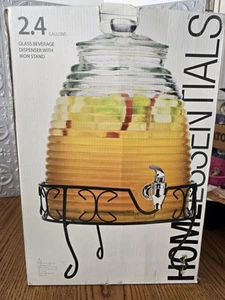2.4 Gallons Glass Beverage Dispenser W/Iron Stand Beehive Home Essentials - Picture 1 of 7