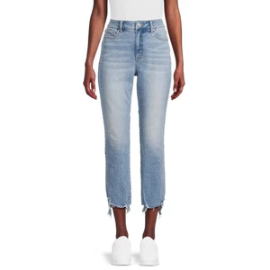 Pantalones de mezclilla para mujer Time and Tru con dobladillo destruido pierna recta 6S - Imagen 1 de 5