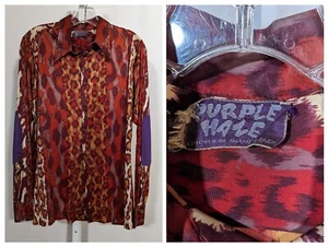 Purple Haze Vtg 60s 70s Leopard Abstract Animal Print Shirt Medium Jimi Hendrix - Picture 1 of 7