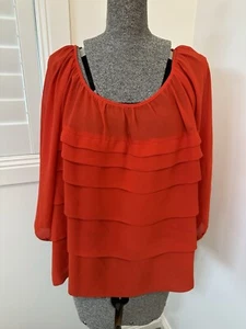 Basque Plus Size Red Layered 3/4 Sleeve Flowy Comfy Top Size 16 XL - Picture 1 of 13