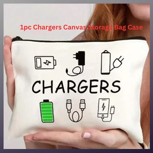 Chargers Canvas Storage Bag Case Pouch Zip Fastening Charging Cable Case - Picture 1 of 3