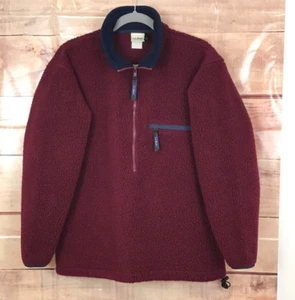 L.L. Bean Men M Pullover Maroon Fleece 1/2 Zip Hem Drawstring 3 Pockets - Picture 1 of 7