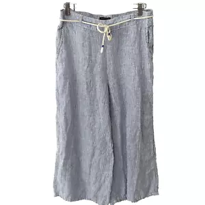 Tahari Leinenhose weites Bein Größe Large blau weiß Nadelstreifen Pull On Coastal - Bild 1 von 8