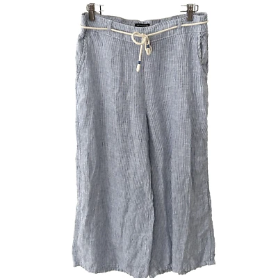Pantalones de lino Tahari de pierna ancha talla grande azul blanco alfiler a rayas costeros * Foto 1 de 4
