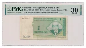 BOSNIA-HERZEGOVINA banknote 1 Convertible Marka 1998 Ivo Andric PMG VF 30 RARE ! - Picture 1 of 7