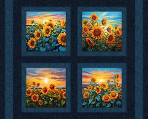 Sunflower Sunrise Pillow Panel Cotton Fabric - Picture 1 of 2