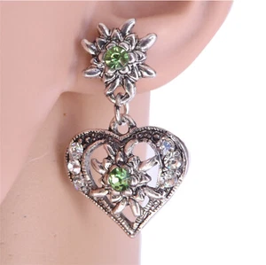 Ohrstecker Ohrringe Ohrhänger silber grün Herz Trachtenschmuck hängend - Bild 1 von 1