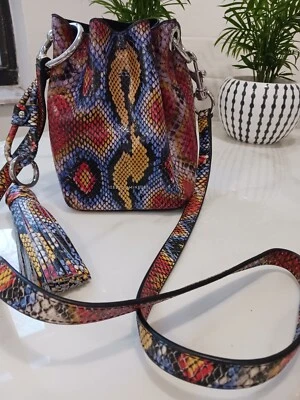 Rebecca Minkoff Mini Kate Bucket XBody Shimmery Python $348 RED,YELLOW Snake Bag - Image 1 of 4