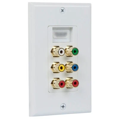 1-Gang Recessed HDMI 6 RCA Audio Video HDTV Wall Face Plate Panel Gold Plated - Image 1 of 3