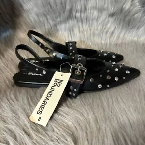 Scarpe nere senza confini borchie sling back ballerine donna taglia 8 regolabili - Foto 1 di 8