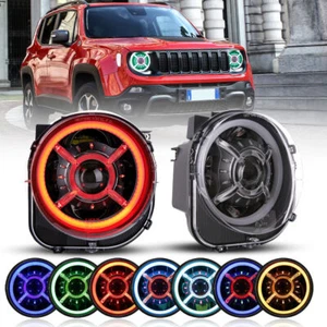 9'' Multicolor LED Headlights High Low Sealed Beam For 2015-2023 Jeep Renegade - Picture 1 of 8