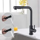 Matte Black Kitchen Sink Faucet Pull Down Sprayer Single Holes Swivel Mixer Tap